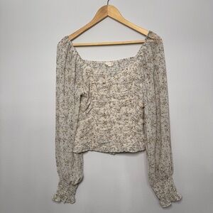 Altar’d State Women’s Cream Floral Smocked Long-Sleeve Top